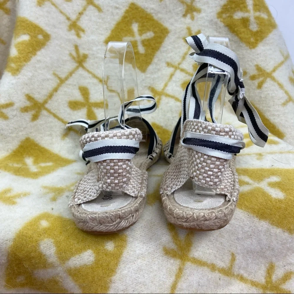 Soludos classic striped espadrille ankle wrap shoe. Size 7
